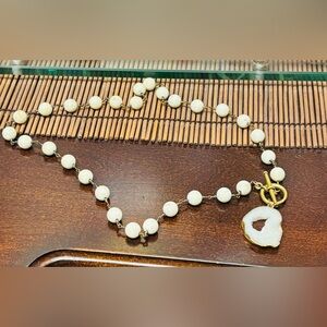 White Beaded Gold Toggle Necklace with White Druzy Pendant
